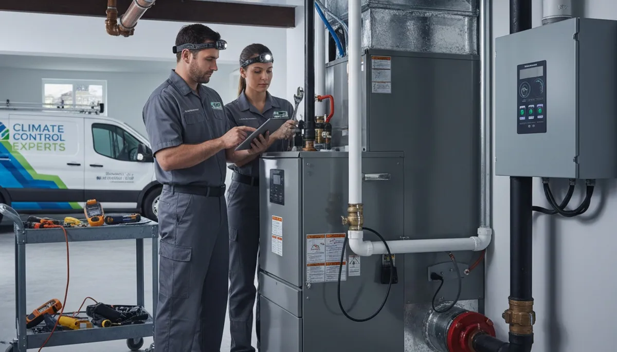 Technician performing heating repair service in Dayton, OH for Five Star Cooling customers