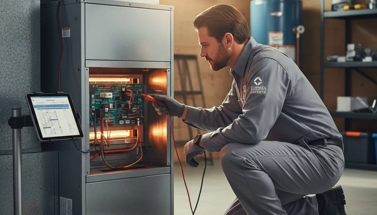 Technician performing heating repair service in Dayton, OH for Five Star Cooling customers